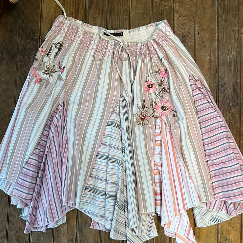 Hazel Anthropologie cotton scarf style embroidered skirt smocking - Picture 1 of 8